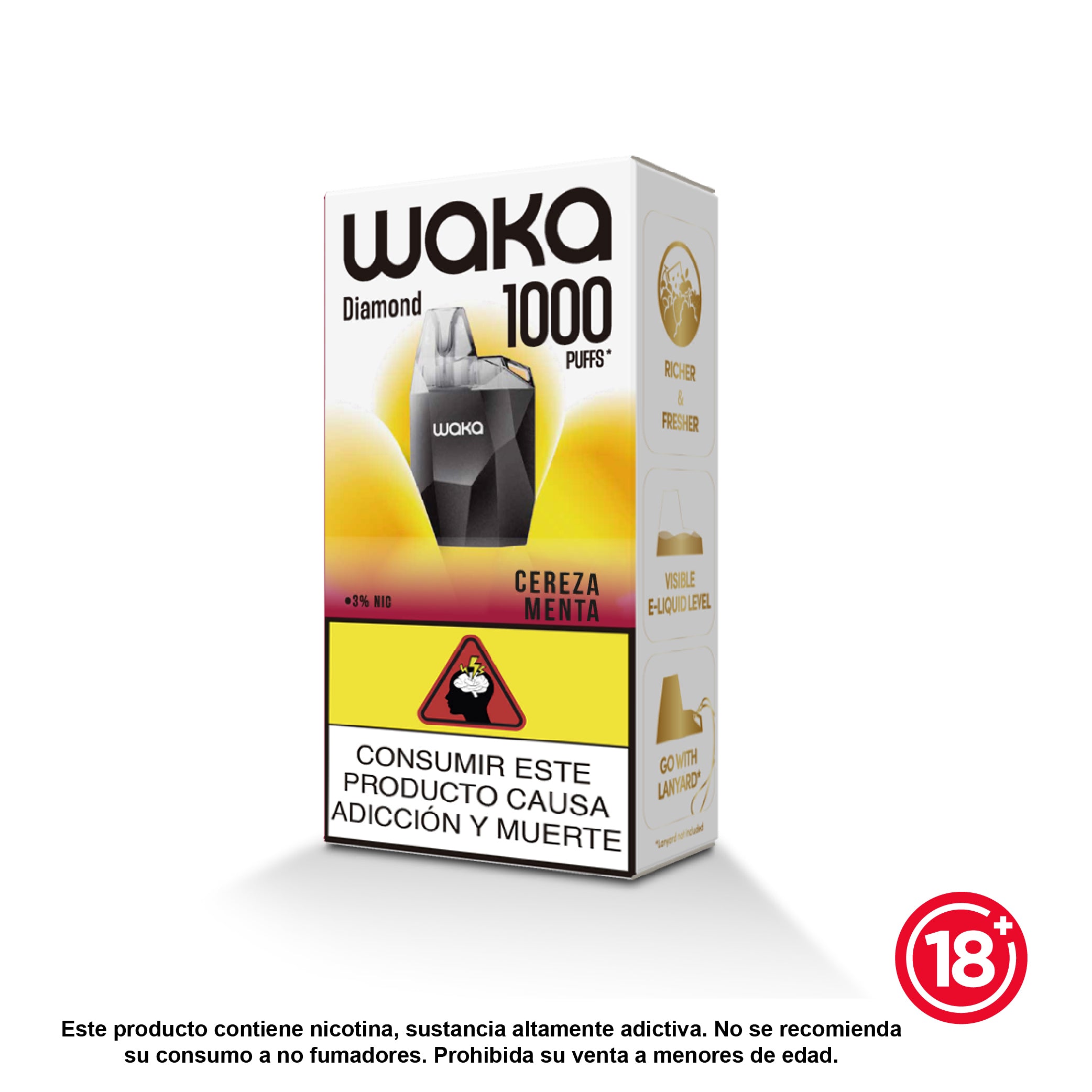 Experience WAKA Colombia Disposable WAKA Diamond 1.000 Cereza CO Flavor Flavour 3% Nicotine Visible E-liquid Level 1,000 Puffs 